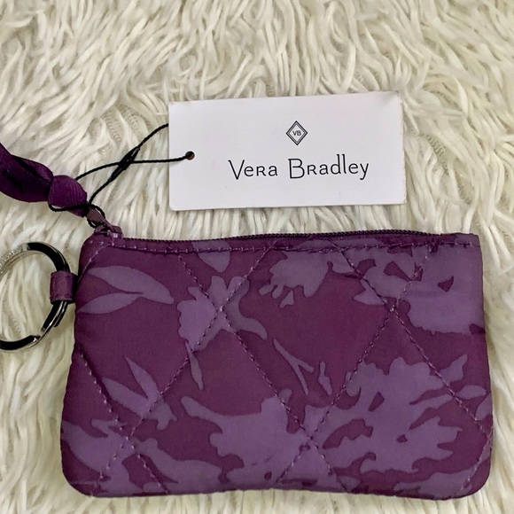💜 NWT Vera Bradly purple camouflage ID cardholder/LANYARD W ZIPPER CLOSURE - Picture 1 of 3